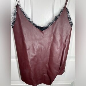 Zara Maroon Faux Leather Lace Tank Sz S